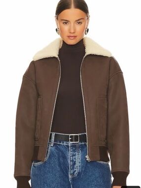 NWT—L’Academie Shearling Bomber Jacket — Brown— Small